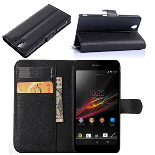 Premium Leather Flip Bracket Wallet Case Cover for Sony Xperia Z L36H / C6602 / C6603 (Wallet - Black)