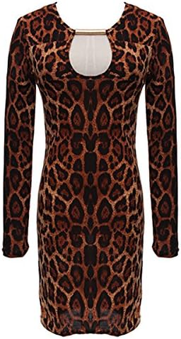 Women Sexy Celeb Long Sleeve Leopard Dress Bodycon Stretch Party Clubwear Dress