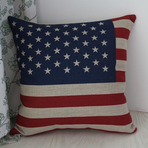 Custom Cotton Linen Leaning Cushion Covers Pillowslip 17.7" x 17.7" Square Throw Pillow Case ,USA Flag