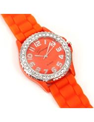 Orange Silicone Gel Ceramic Style Band Crystal Bezel Watch
