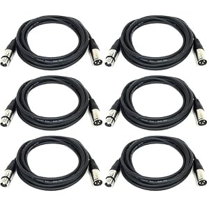 GLS Audio 12ft Mic Cable Patch Cords – XLR Male to XLR Female Black Cables – 12\’ Balanced Mike Snake Cord – 6 PACK