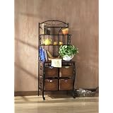 Iron Baker’s Rack with Wicker Storage - Black
