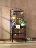 Iron Baker's Rack with Wicker Storage - Black