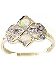 VINTAGE design 925 Solid Sterling Silver Natural Fiery Opal & Tanzanite Ring - Finger Sizes 4 to 12 Available