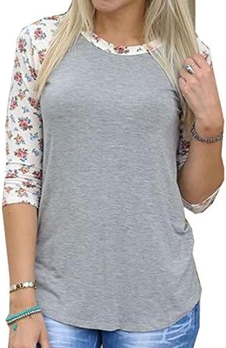 FXL Women's Floral Printed 3/4 Sleeve Casual Top T-shirt Blouse Grey S