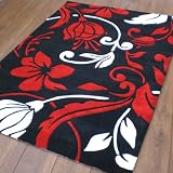 DAMASK BLACK RED WHITE MODERN RUG 120CMX170CM (4'X5'6')