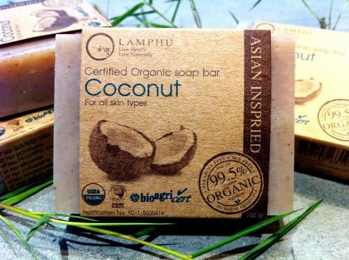 Lamphu : 99.5% Certified Organic Coconut Soap for All Skin Types 3.53 Oz. Best Seller of Thailand