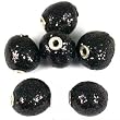 6 Round Black Kashmiri Metal Beads Jewelry Beading