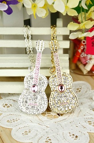 Guitar Necklace Flash Golden   Stone Jewelry  Drive Cubic