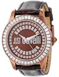 Just Cavalli Womens R7251169055 Ice Gold Ion-Plated Coated Stainless Steel Brown Genuine Leather Swarovski Crystal Watch