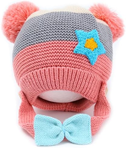 Everain Baby Plush Balls&amp;Star&amp;Bow Rope Striped Hat+A Free Switch Sticker(Pink)
