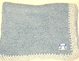 Knitted on Hand Knitting Machine Denim Chenille Trimmed By Hand Crochet with White Chenille Infant Boys Large Blanket Trimmed with Blue Race Car Applique