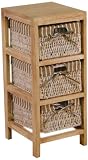 Hansen Korb 3401/3 Holzregal mit 3 Maisstrohk&ouml;rben / mit braun/beige gestreiftem Stoff / B 27 T 30 H 63 cm