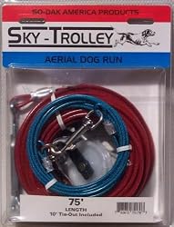 75' Dog Trolley Cable with 10' Medium Dog Tie Out