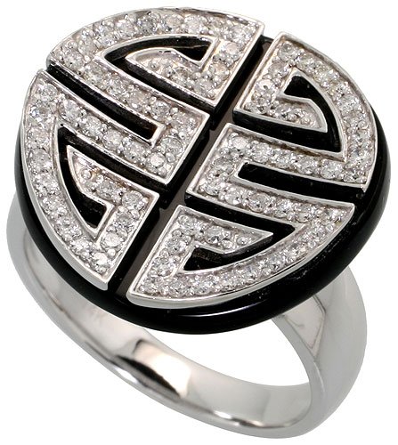 51e4eNtb5PL 14k White Gold Ring, w/ 0.58 Carat Brilliant Cut Diamonds & 18mm Round Black Onyx Stone, 11/16 in. (18mm) wide