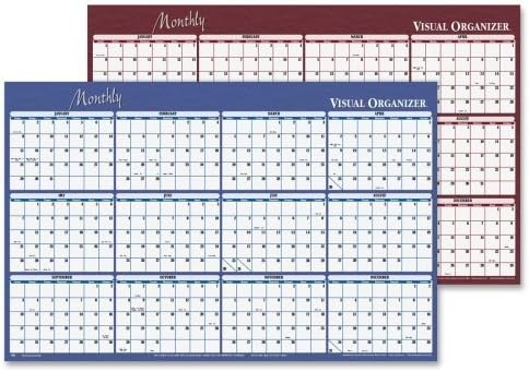 Yearly Wall Planner, XL, Erasable, 2-Sided, 32"x48", BE/BY by Visual Organizer