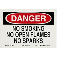 Brady Black And Red On White Color No Smoking Sign, Legend "Danger, No Smoking No Open Flames No Sparks"