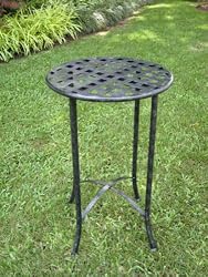 Wrought Iron Plant Table - Lattice Top (Black Antique Pewter) (26"H x 16"W x 16"D)