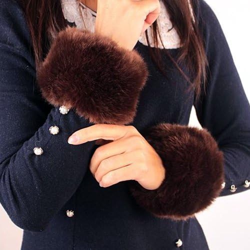 LOCOMO Faux Rabbit Fur Hair Soft Wrist Band Ring Cuff Warmer FAF031BRN Brown