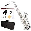 Cecilio 2Series TS-280N Nickel Plated B Flat Tenor Saxophone + Case, Mouthpiece, 11 Reeds, & More