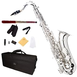 Cecilio 2Series TS-280N Nickel Plated B Flat Tenor Saxophone + Case, Mouthpiece, 11 Reeds, & More