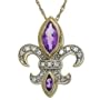 14k Yellow Gold Amethyst and Diamond-Accent Fleur-de-Lis Pendant, 18"
