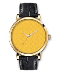 SPRAWL Aanalog Fashion Series Gold Ladies Watches of Genuine Black Leather Strap,Unique Wrist Watch for Women Girls Designed with Yellow and flowers