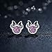 Presentski Sterling Silver Minnie Mickey Mouse Stud Earrings Fuchsia Color