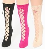 Betsey Johnson Socks Peek A Boo Lace Up Crew Cream CREAM