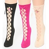 Betsey Johnson Socks Peek A Boo Lace Up Crew Cream at Betsey Johnson