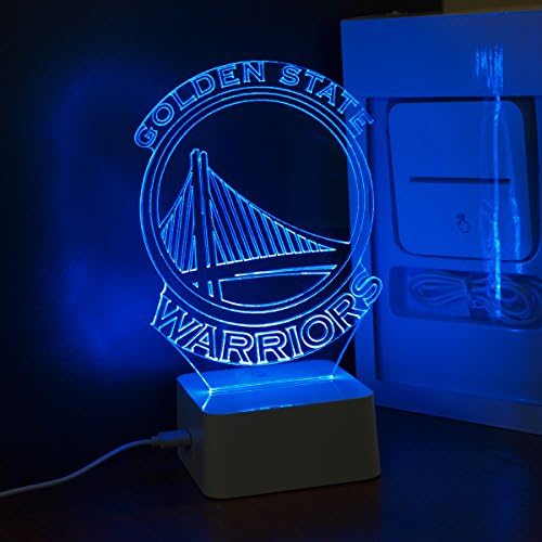 Hideeled 3d Optical Illusion Table Lamp, Touch Control LED Table Light with USB Power Port, Blue Color, NBA Team Design (Golden State Warriors)