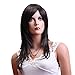 Sexy Long Black With Brown Highlight Natural Straight Side Swept Fringe Bang Women Wigs