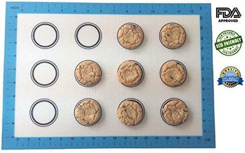 Silicone Baking Mat Set of 2 with Measurements and Cookie Circles - Non Stick, Heat Resistant - Pan and Oven Sheet. Fits Half Sheet, 16-5/8 X 11 Inch. Bakeware for Cookies, Macaron, Pastry.