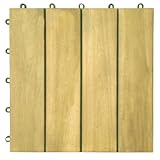 IMAGE OF VIFAH V488 Interlocking Acacia Plantation Hardwood Deck Tile 4-Slat Style, 10-Pack, Teak Finish, 12 by 12 by 1-Inch