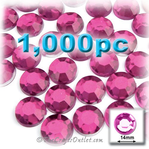 1,000pc Rhinestones Round 14mm - flatback Hot Pink or Rose HPK