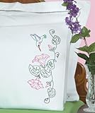 Jack Dempsey Needle Art 1600293 Perle Edge Pillowcase, Hummingbird with Perle Edge Finish, 20-Inch by 30-Inch, White