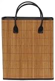 Split Bamboo Market Bag with Canvas Lining and Leatherette Handle and Trim 16" x 12" x 6 1/4"