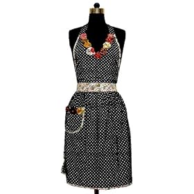 EnVogue Kitchen Impressions Retro Vintage-Style Black Polka Dot & Yo-Yo Ladies Lillian Apron