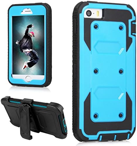 iPhone SE Case,iPhone 5S Case,iPhone 5 Case,PELAPOLA Hybrid Rugged Combo Heavy Duty Armor Holster Kickstand Defender with Locking Belt Swivel Full-body Clip Protective Cover For iPhone 5/SE/5S(Blue)