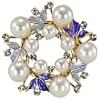Leaves Wreath Venetian Pearl Brooch Pin - Blue
