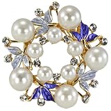 Leaves Wreath Venetian Pearl Brooch Pin - Blue