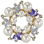 Leaves Wreath Venetian Pearl Brooch Pin - Blue