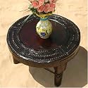 Round Solid Wood Wrought Iron Antique Coffee Cocktail Sofa Table
