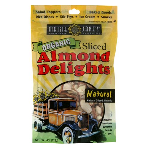 Maisie Jane's Organic Sliced Natural Ralw Almond Delights, 4-Ounce Packages (Pack of 6)