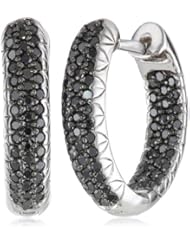 10k White Gold Black Diamond Hoop Earrings (3/4 cttw)