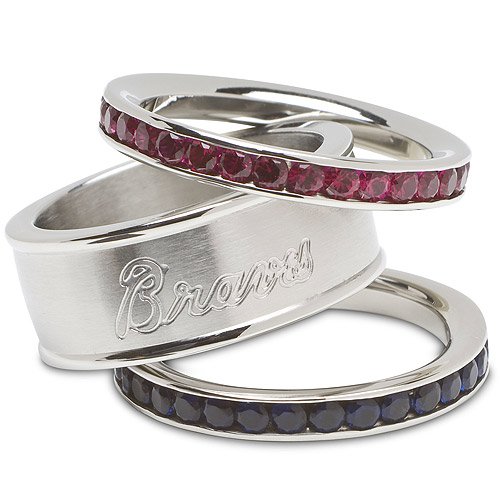Atlanta Braves Crystal Logo Stacked Ring Set By Logoart® Ring Size 7
