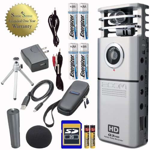 Zoom Q3HD HD High Definition Video Recorder Bundle with Accessory Pack and (2) Energizer 8x Lithium Ion Batteries