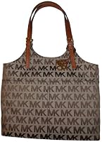 Women's Michael Kors Purse Handbag Pocket Tote Jacquard Beige/Ebony/Luggage