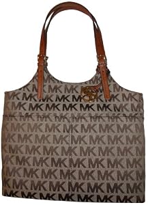 Women's Michael Kors Purse Handbag Pocket Tote Jacquard Beige/Ebony/Luggage