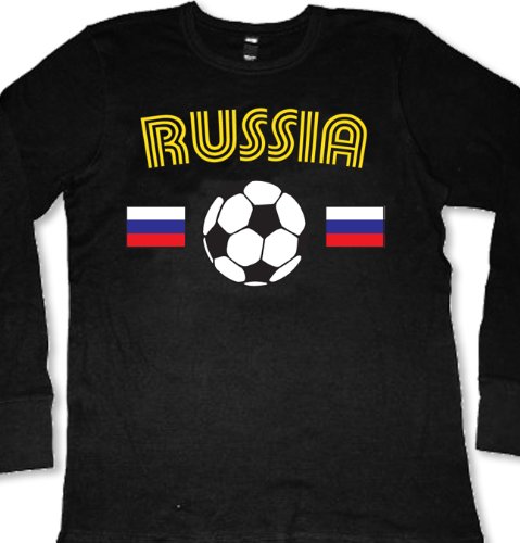 Russian Flags International Soccer Mens Thermal Shirt, Russian Federation Soccer Mens Long Sleeve Thermal Style Shirt , Large, Black